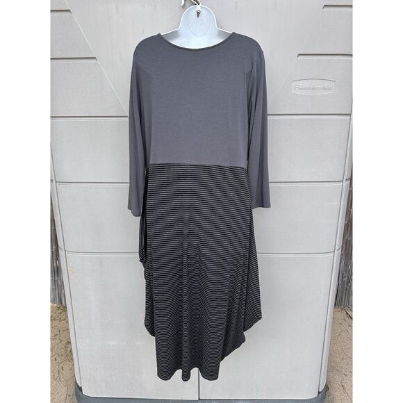 Chalet Lagenlook Artsy Stretch Bamboo Blend Oversized Midi Dress L Made in USA - Picture 7 of 12